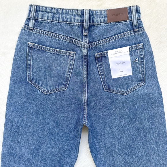 HIDDEN Zoey Tapered Mom High Rise Ankle Cropped Acid Wash 100% Cotton Jeans - Picture 9 of 12